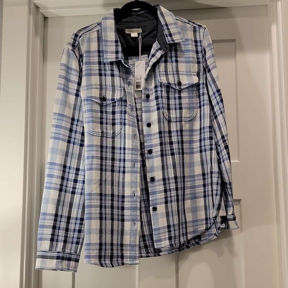 Outerknown Blue and White Checkered Shirt Jacket